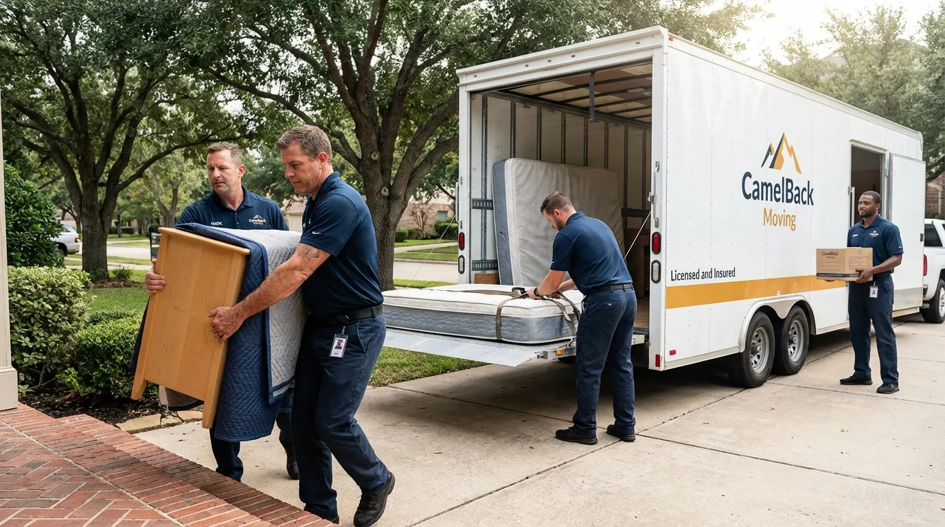 Crew loading residential truck for cross-state move from Bellerose, NY